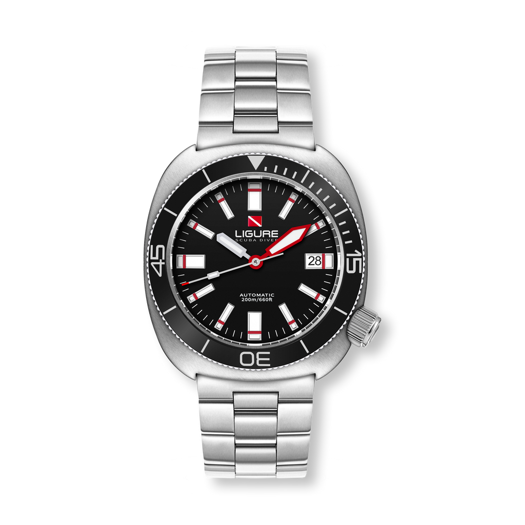 Ligure Il Primo LWT210012 Swiss automatic dive watch with Nero Profondo dial and stainless steel bracelet