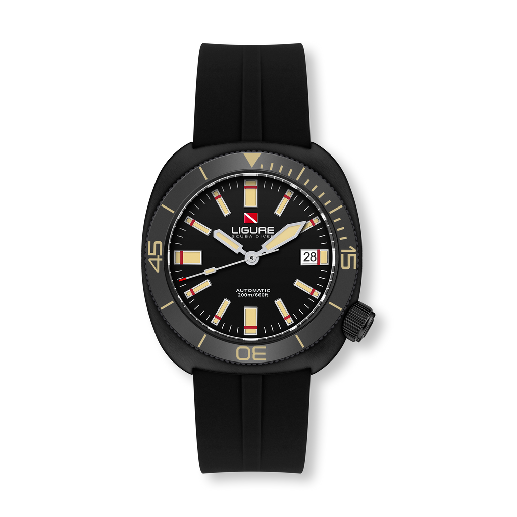 Ligure LWT21005N Nero di Seppia Black wristwatch with a detailed face on a white background