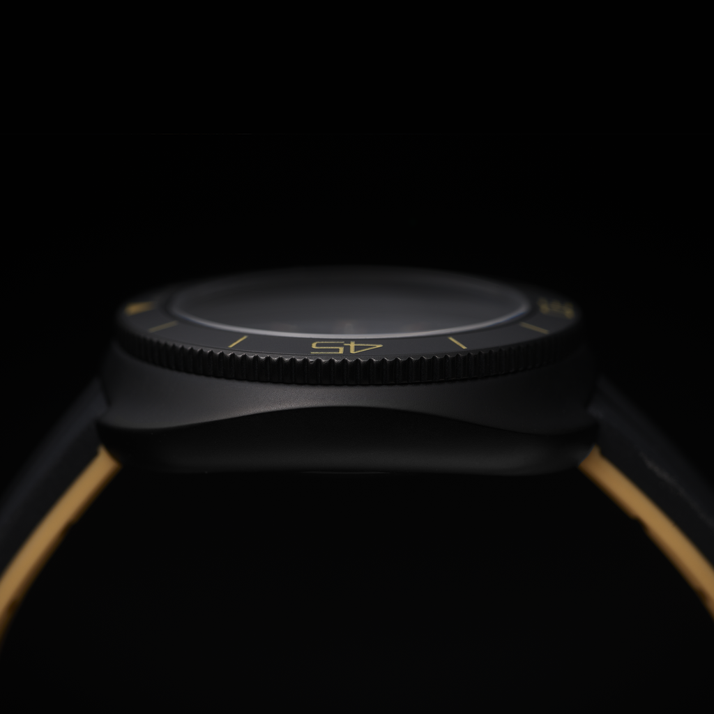 Ligure Nero di Seppia LWT21004N Black wristwatch with a dark background