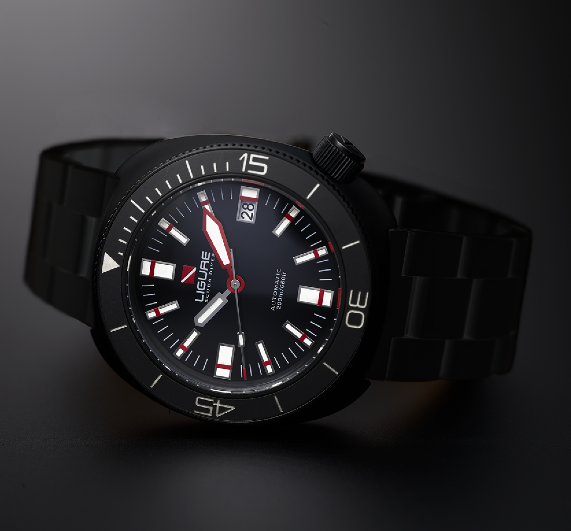 Ligure LWT21006N Nero di Seppia Black wristwatch with a detailed face on a white background