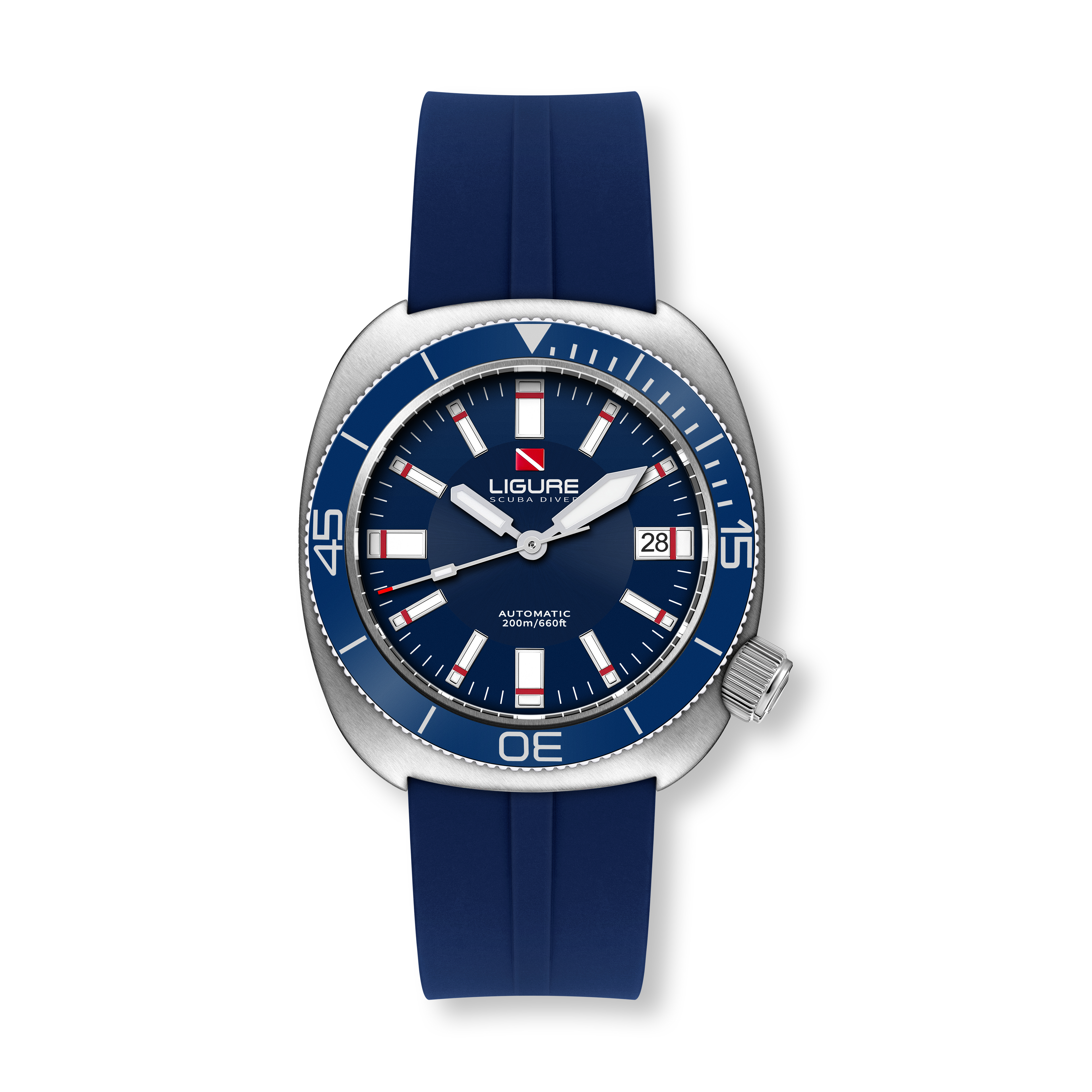 Ligure Il Primo LWT21009 with Mediterranean Blue sunburst dial and blue silicone strap