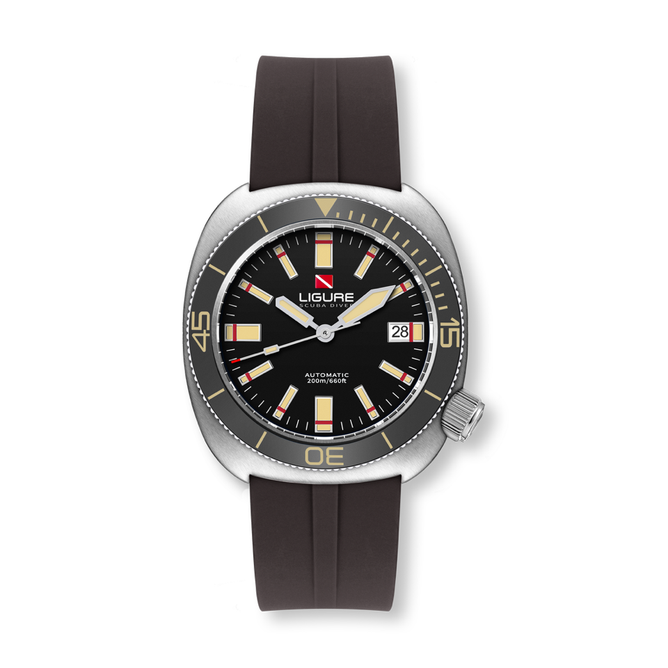 Ligure Cappuccino LWT23008-A with black coffee dial and Cappuccino colored indices and cappuccino silicone strap