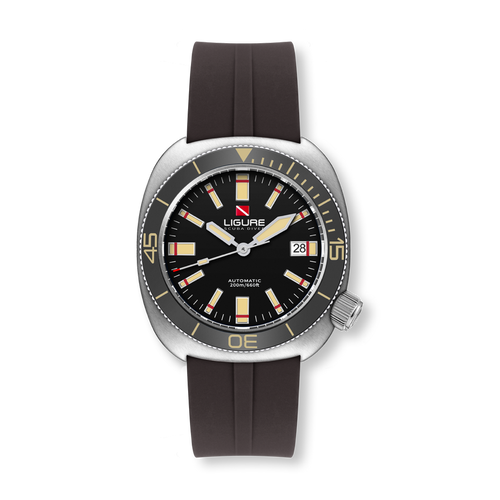 Ligure Cappuccino LWT23008-A with black coffee dial and Cappuccino colored indices and cappuccino silicone strap